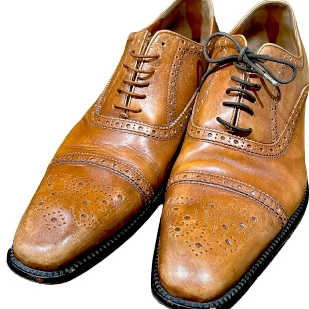 Bettaccini mens shoes camel Mahogany brown leather shoes size13